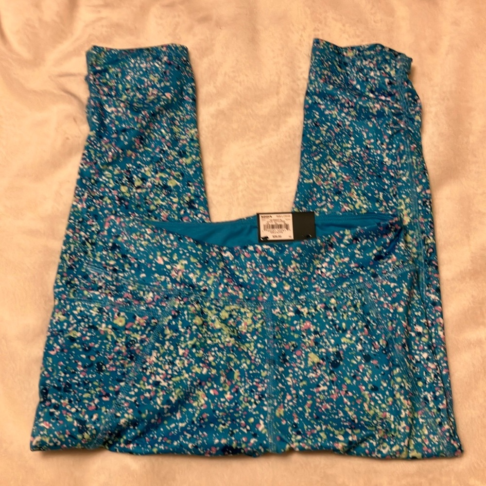 NWT Tek Gear Blue and Purple Leggings Galaxy Design w/ media pocket Girls 10/12